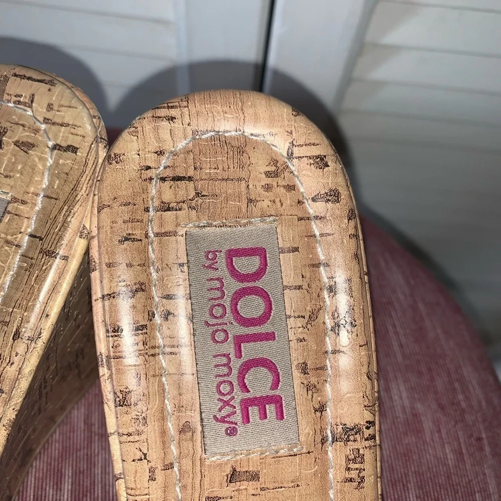 Dolce by Mojo Moxy “The Piper” Wedge Sandals Black and Cork 8.5 - Picture 3 of 8